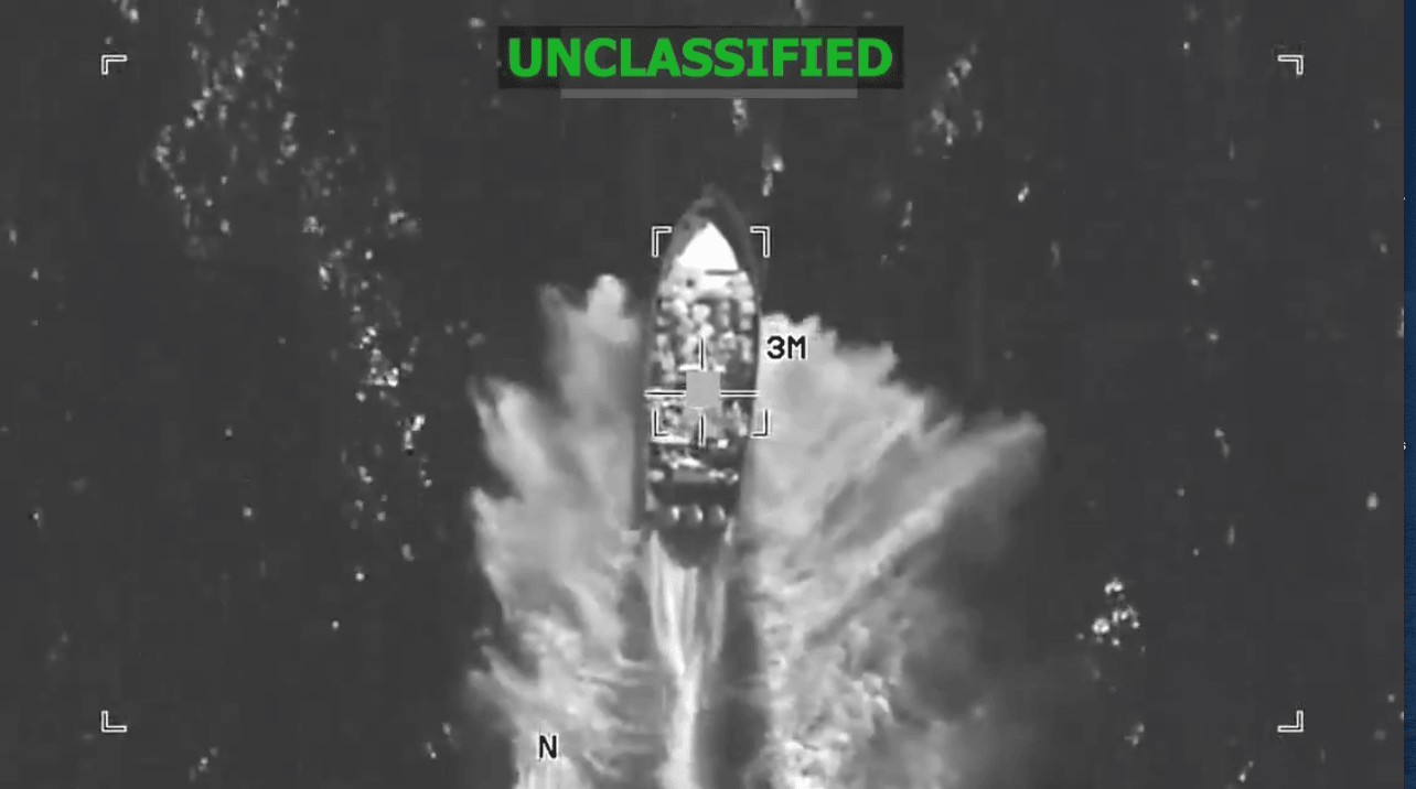 A screengrab from the video released by U.S. Southern Command showing the strike on the narcotics smuggling vessel in the Eastern Pacific (Photo: U.S. Southern Command via X)