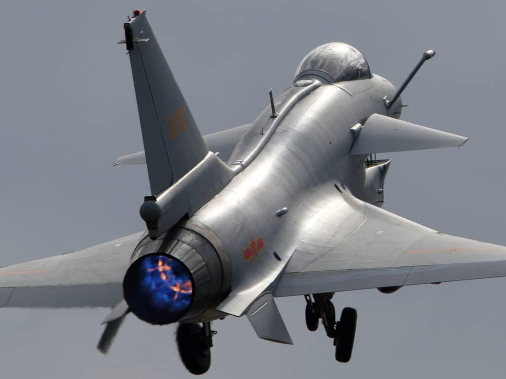 Chengdu J-10A jet fighter of People's Liberation Army Air Force seen at Dyagilevo airfield.
