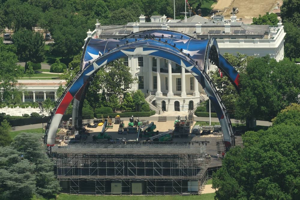 Construction of an Octagon set for the UFC Freedom 250 event (Credit: Philip Yabut / Shutterstock.com)