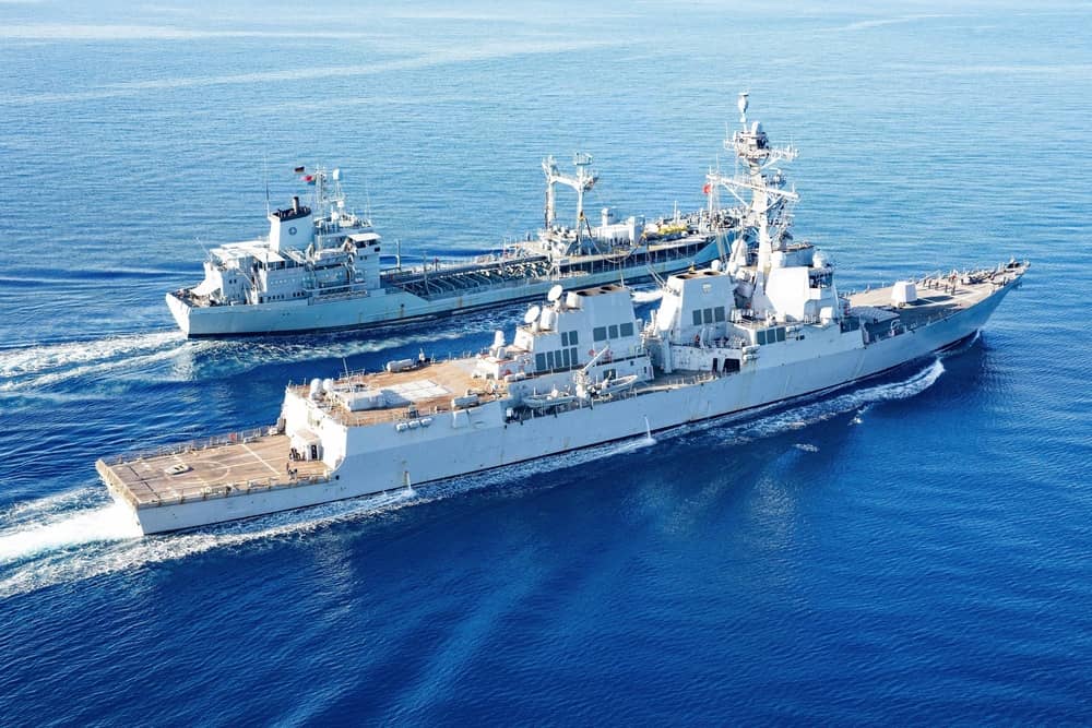 The Arleigh Burke-class guided-missile destroyer USS Truxtun (DDG 103) and German Rhon-class tanker FGS Spessart (A1442) perform a refueling-at-sea during Mare Aperto, Oct. 19, 2022.  (U.S. Navy photo by Mass Communication Specialist 3rd Class Porsha Thom