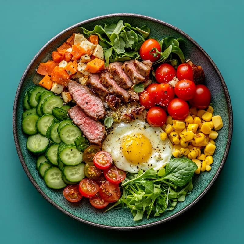 A colorful and healthy bowl of food.