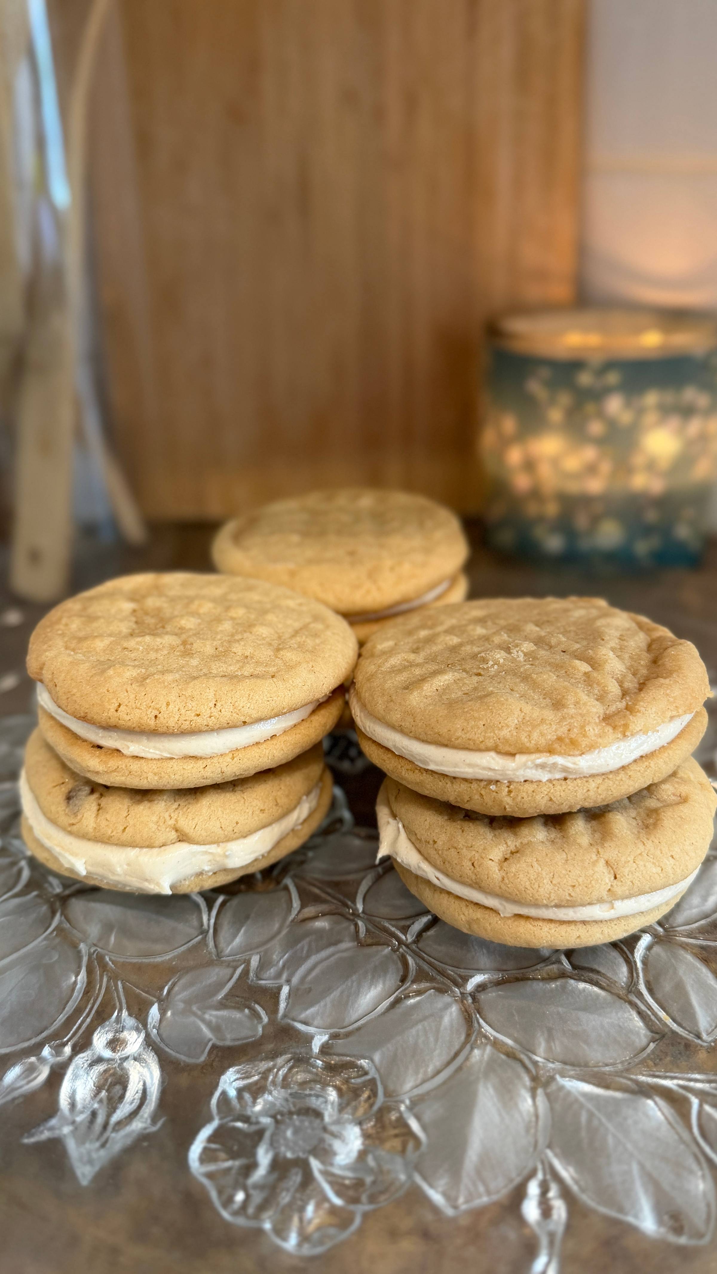 Homemade Peanut Butter Crème Pies on glass plate