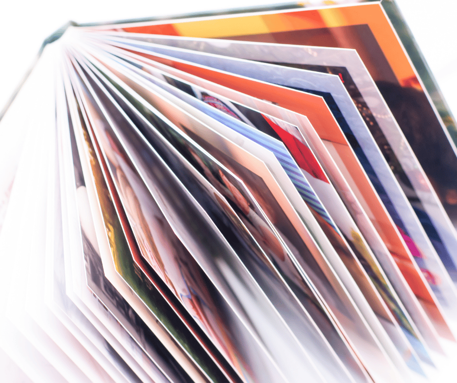 a photo book with partially opened pages