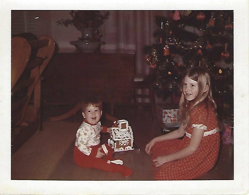 My brother eats his gingerbread house.