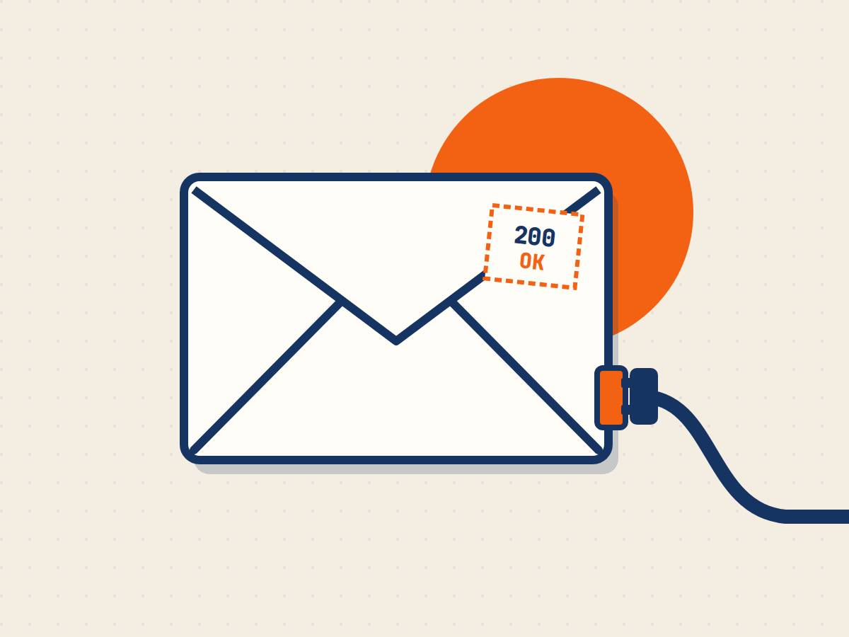 An envelope with a socket and a 200 OK code.