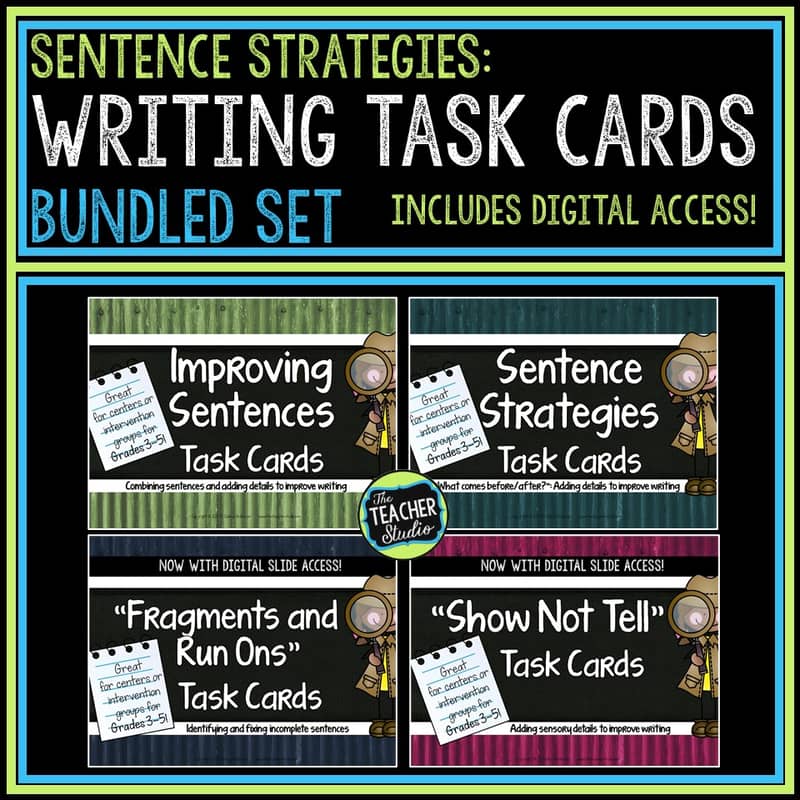 Writing minilessons and writing task cards can help teach key writing skills and strategies.