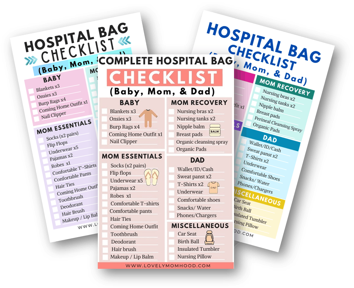 Maternity Hospital Bag List + FREE Printable  Maternity hospital bag list, Hospital  bag, Pregnancy hospital bag