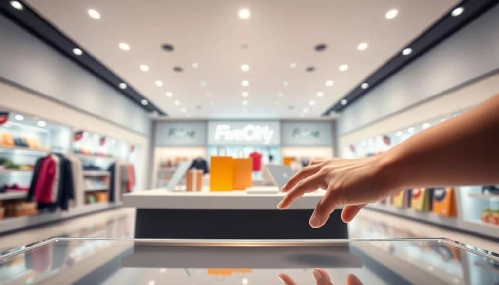 a hand touching a products in store