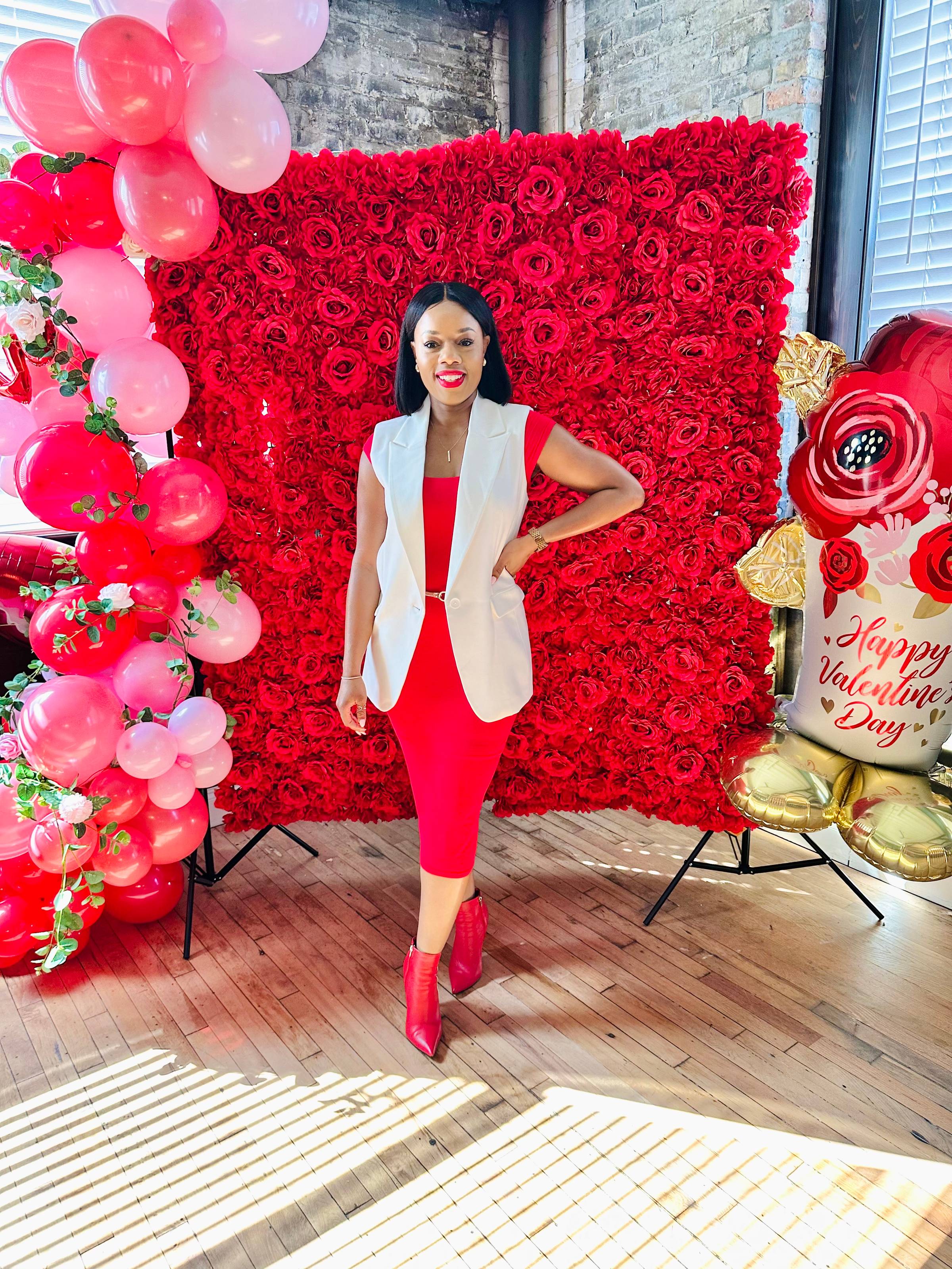 Lady wearing a red dress