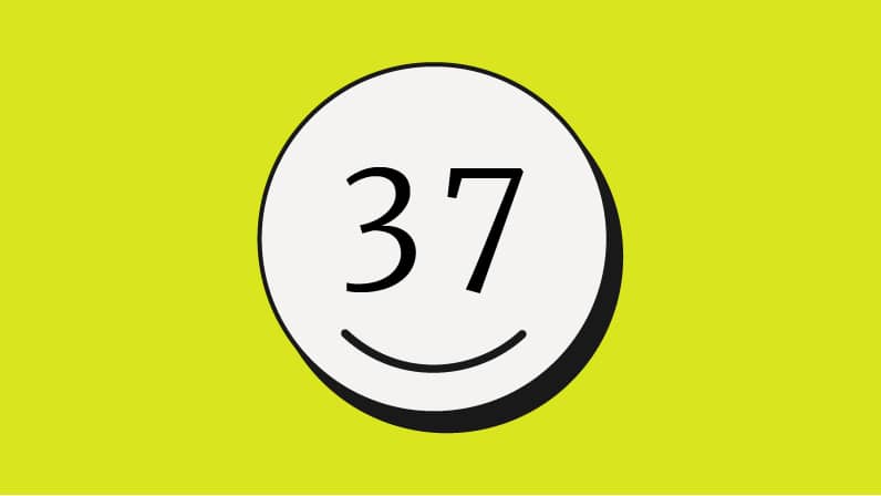 A simple smiley face with eyes made of 3 and 7. 