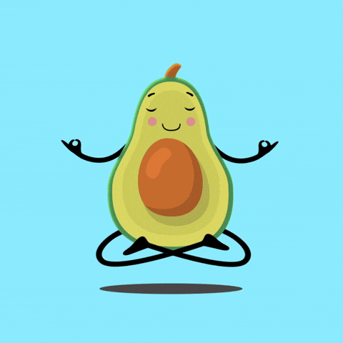A gif of an half avocado meditating