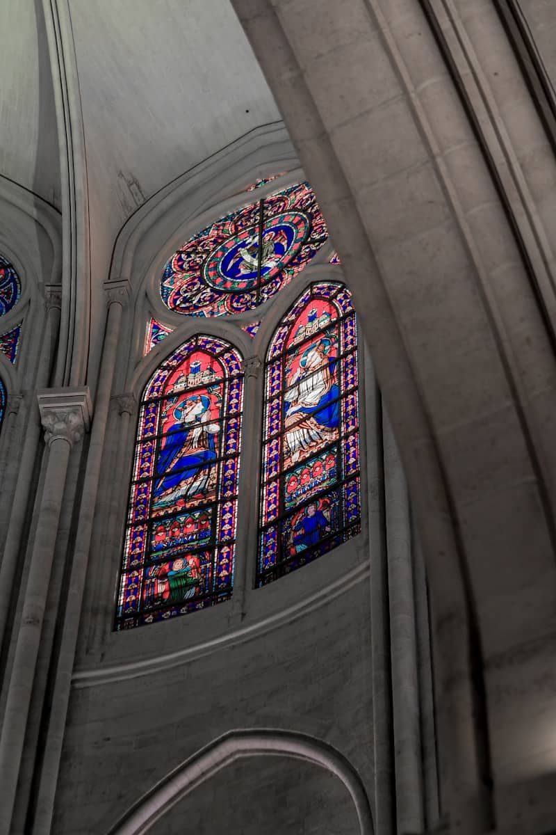 Stained glass windows decorate the cathedral's interior.