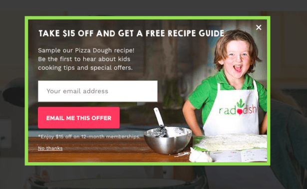 Raddish Kids newsletter pop-up