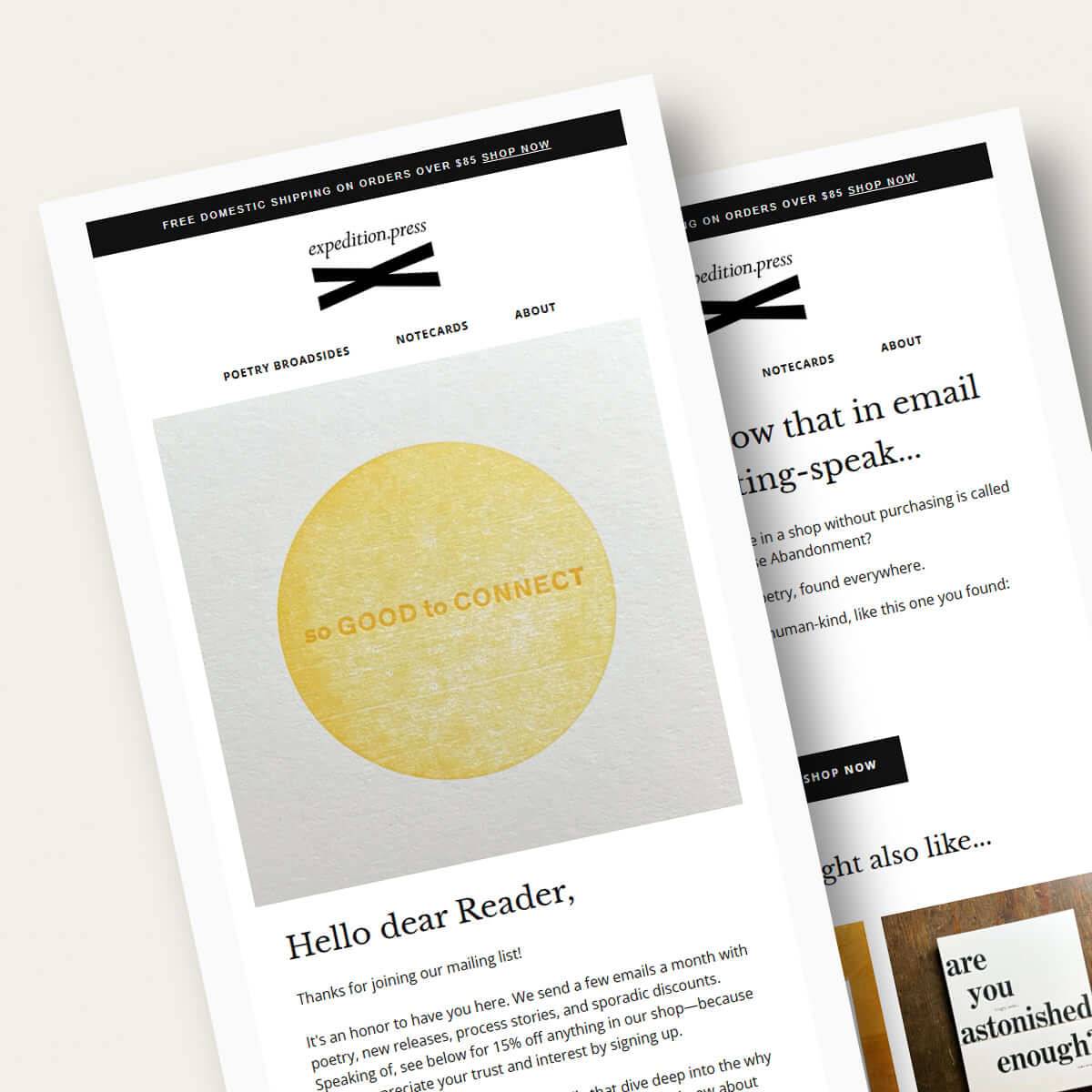 Email design for a letterpress studio