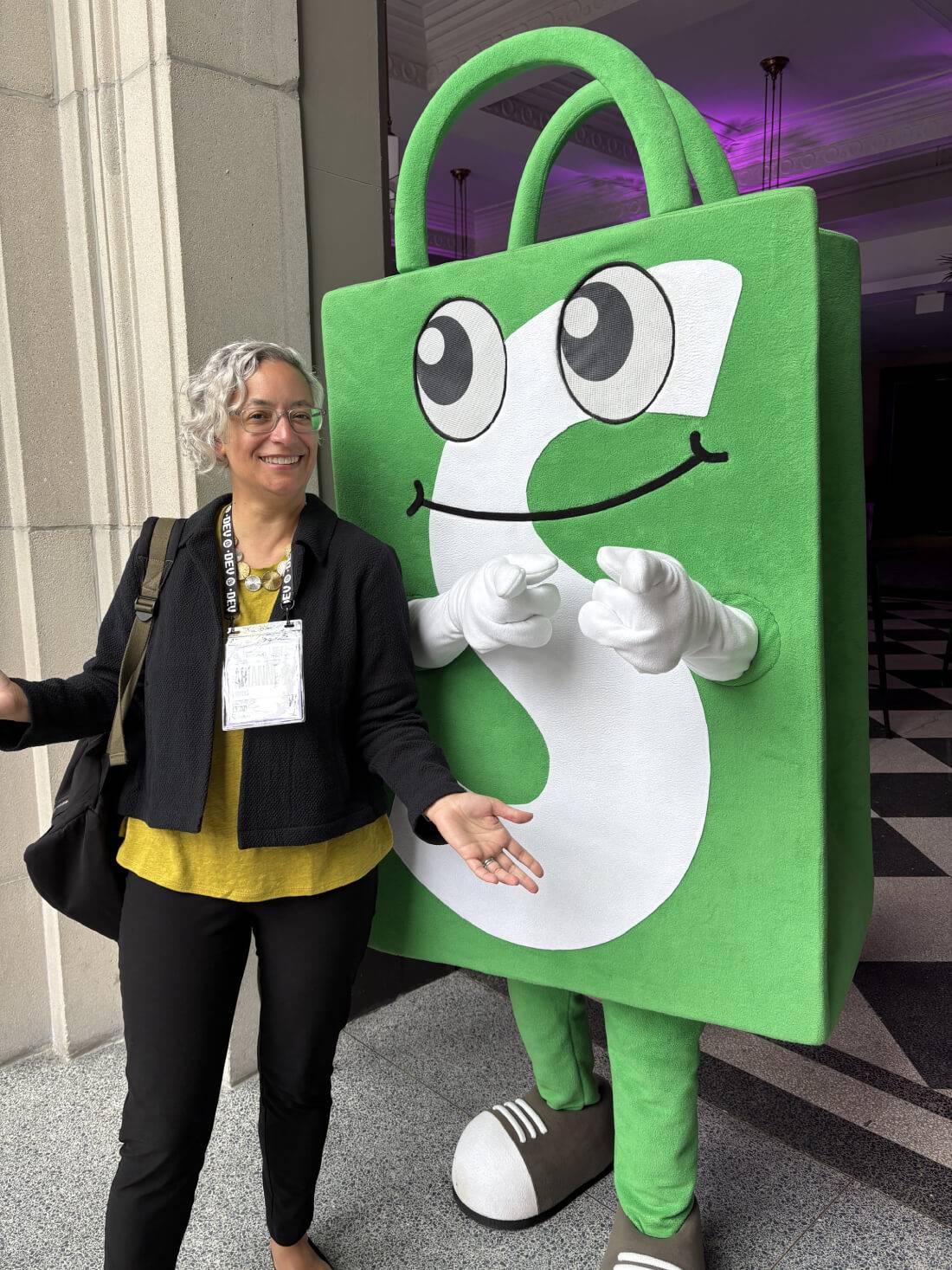 Arianne Foulks and the Shopify mascot