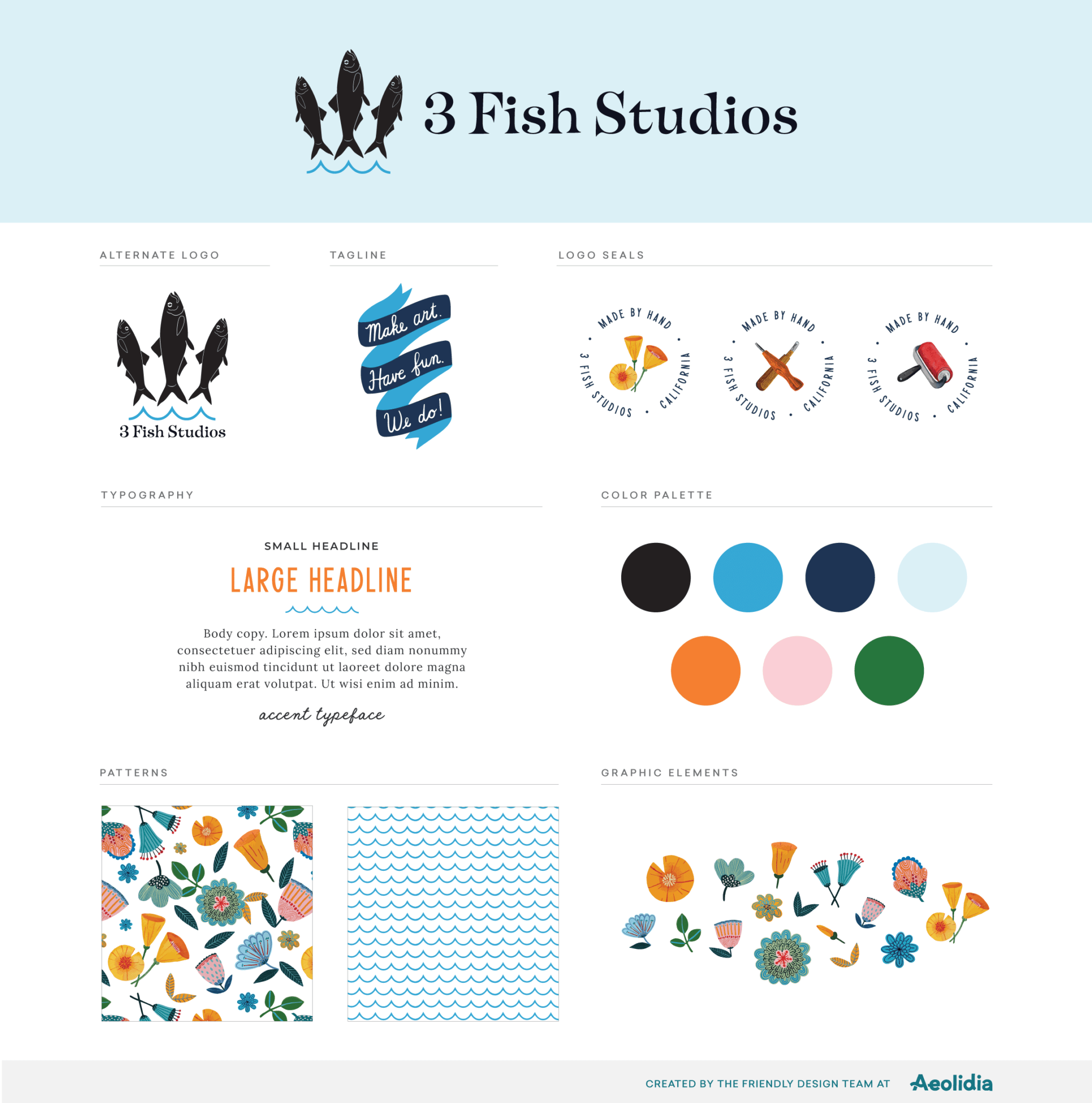 Illustration examples for the Three Fish Studio brand