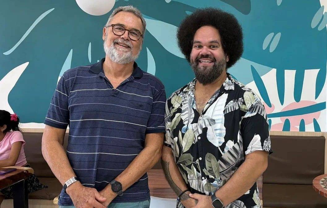 AAVA Director and Professor of Social Work at University of Sydney and Adjunct Professor University of the South Pacific, Jioji Ravulo (right) meeting in Suva with volunteer academic and Emeritus Professor Kim Halford.