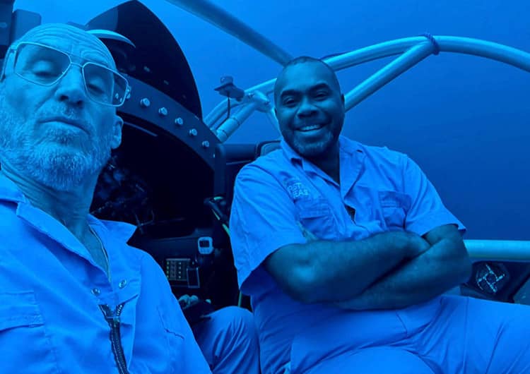 Hon. Mosese Bulitavu, Fiji’s Minister for Environment and Climate Change, aboard National Geographic Pristine Seas’ deep-sea submersible Argonauta, just off Port Denarau.