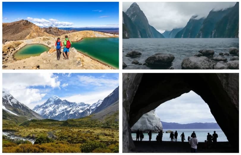A collage of four scenic New Zealand landscapes.