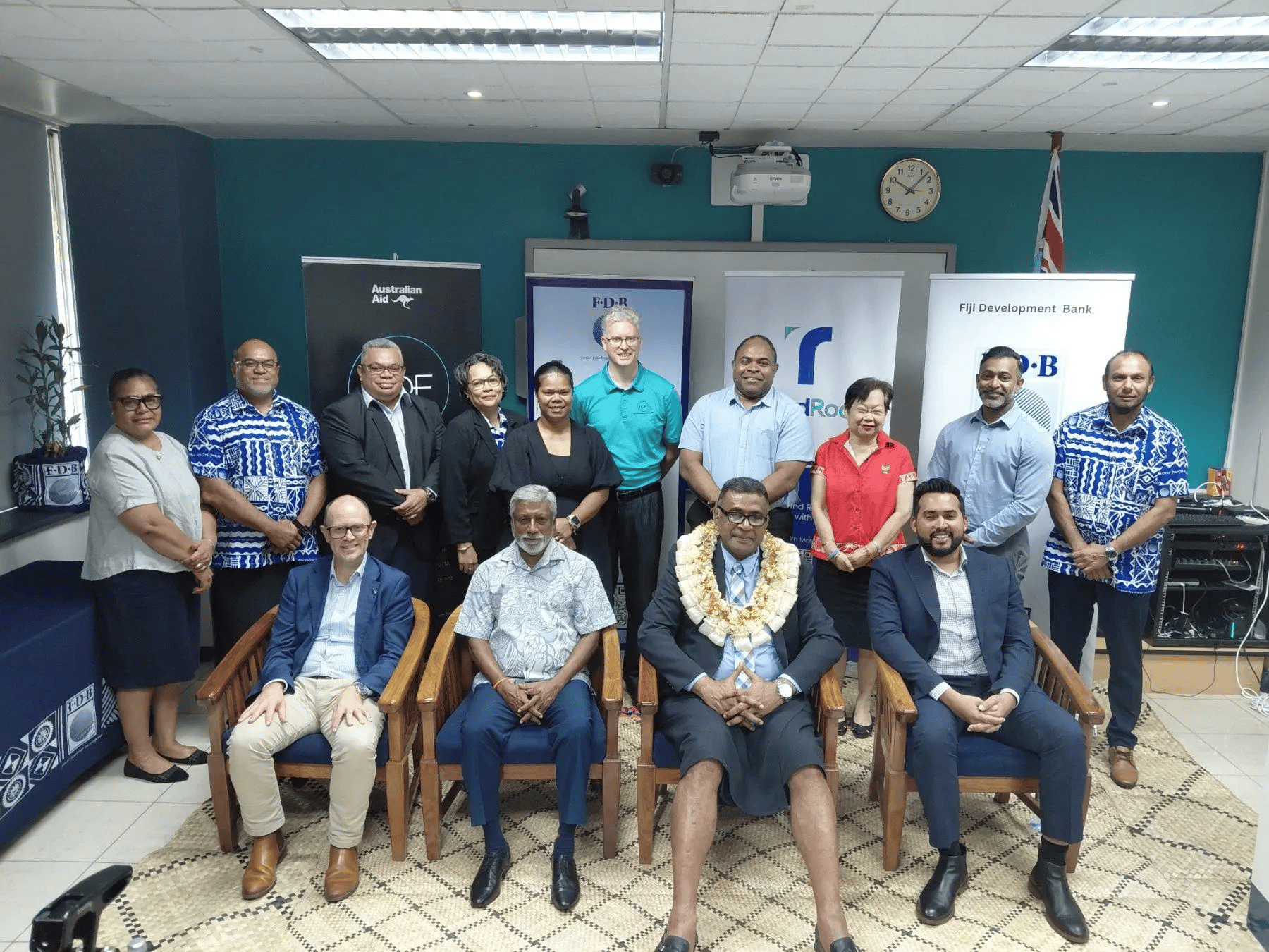 Finance Minister Esrom Immanuel at Fiji Development Bank's AI credit tool launch, aimed at unsecured loans up to $10,000 for existing customers.