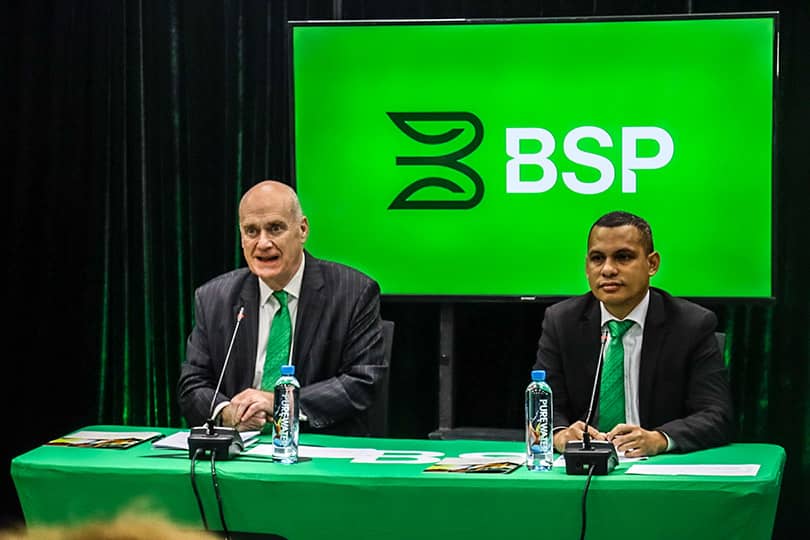 (L-R) BSP Group CEO Mark Robinson and Head Of Business Bank Raymond Logona seated during the press conference.