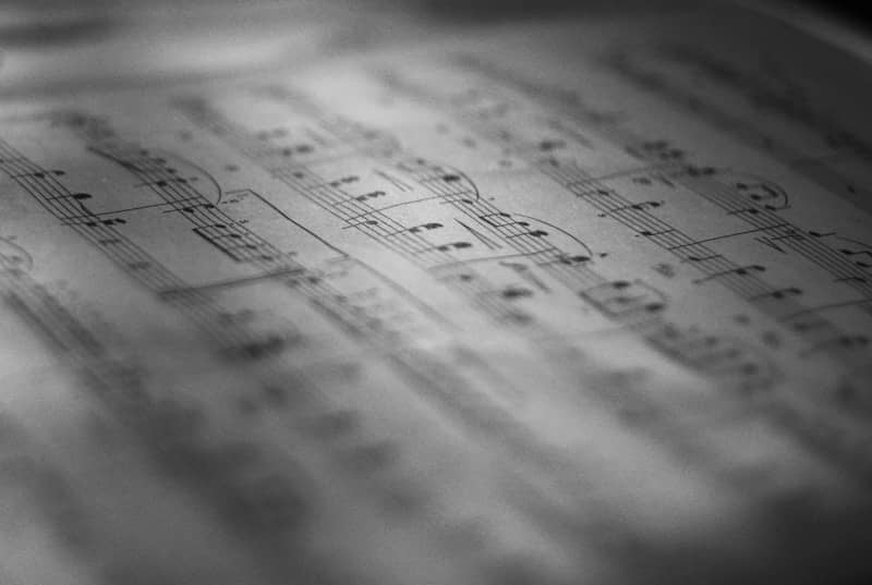 Close up of sheet music with blurred background