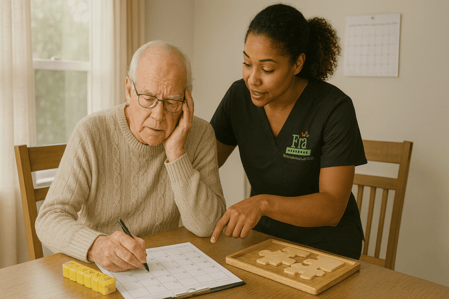 Caregiver helping senior with activities