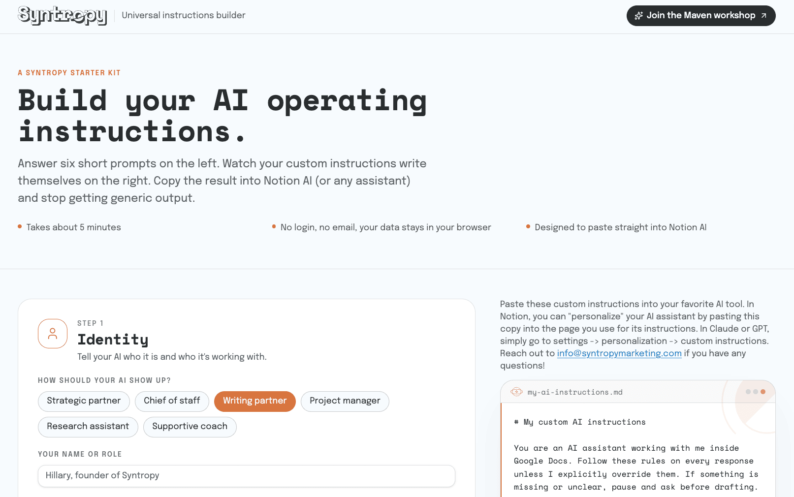 Syntropy’s AI operating instructions builder
