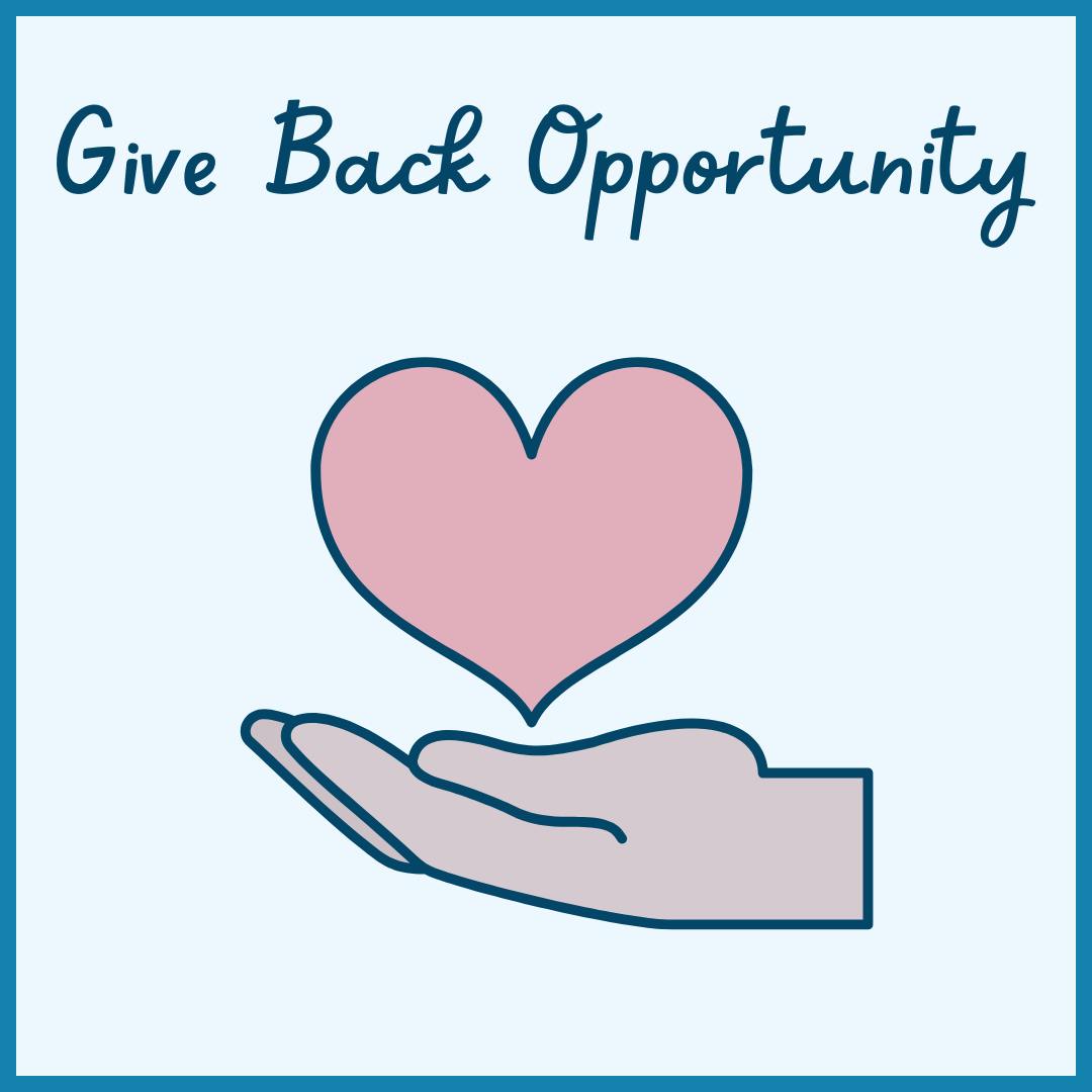 Image of hand with heart and "give back opportunity" text