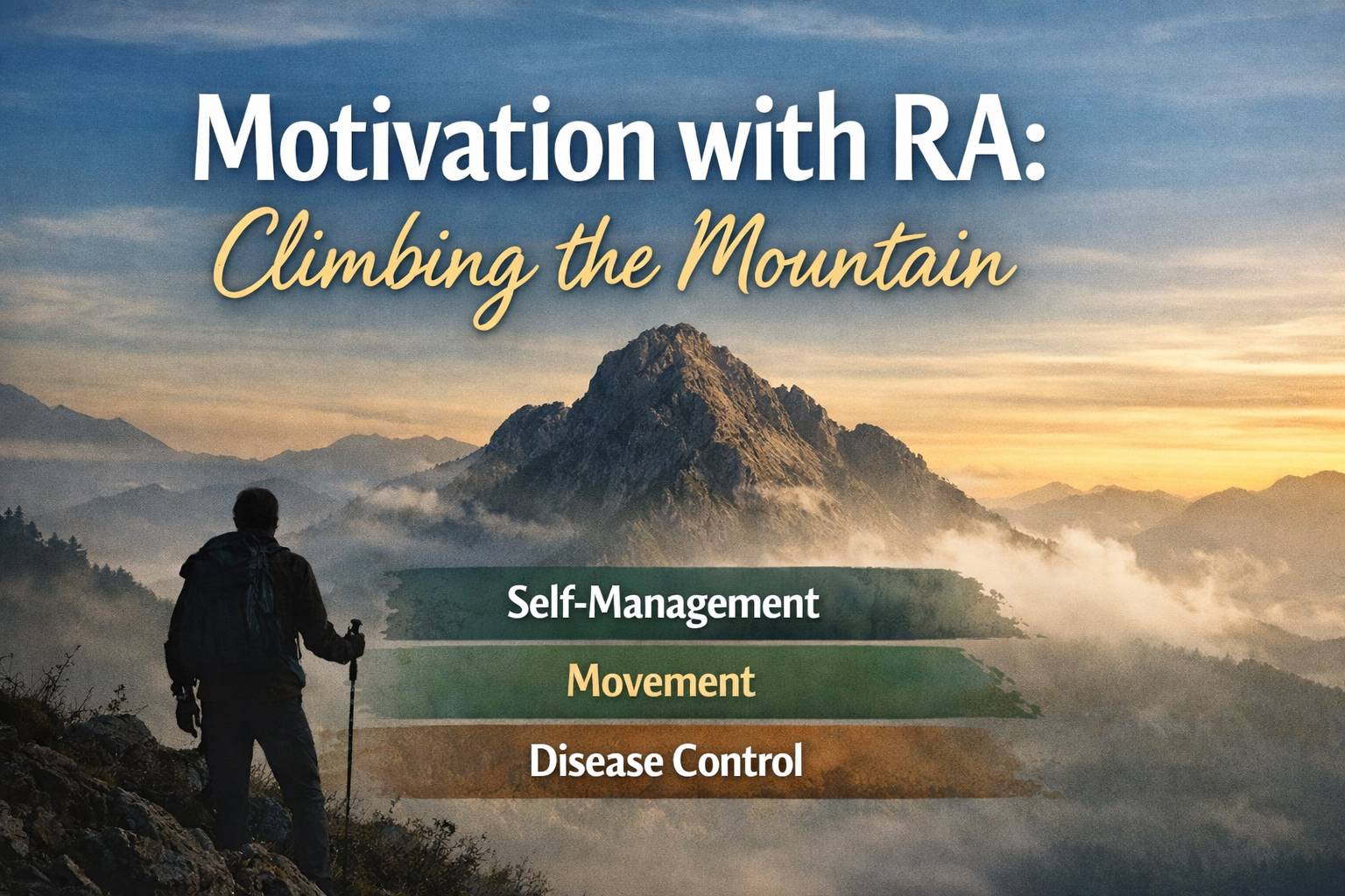 Mountain image illustrating a layered approach to motivation and energy with rheumatoid arthritis.