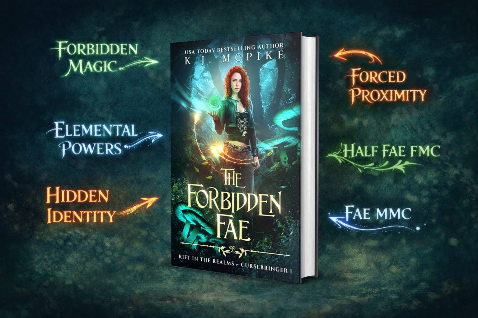 The Forbidden Fae tropes: Forbidden magic, elemental powers, hidden identity, forced proximity, half fae FMC, fae MMC