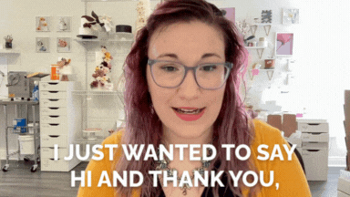 Gif of kelsie saying i just wanna say hi and thank you and im so glad youre here