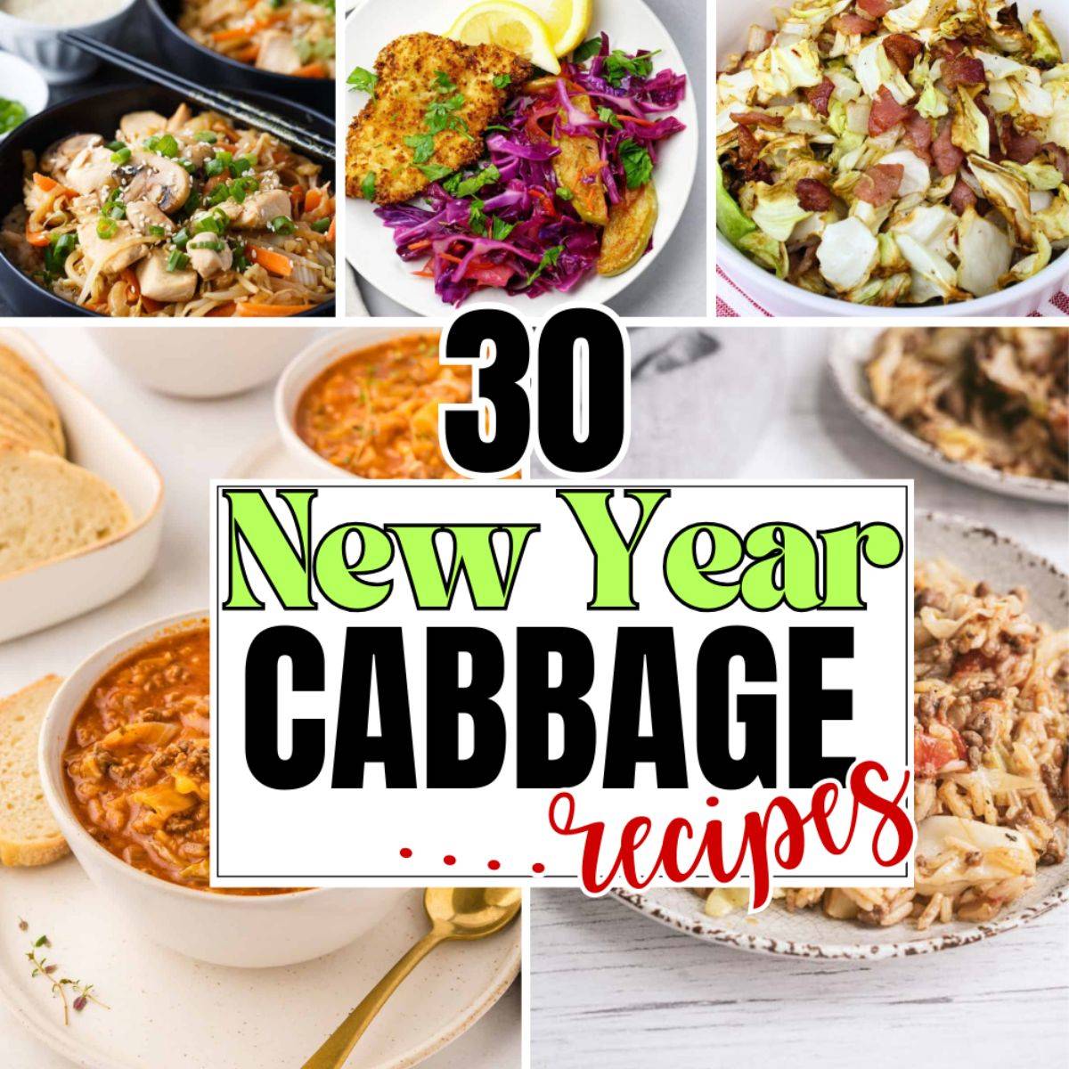 A collection of healthy cabbage recipes including fried cabbage, cabbage stir fry, shredded cabbage salads, soups, and easy cabbage side dishes for family dinners and quick meals.