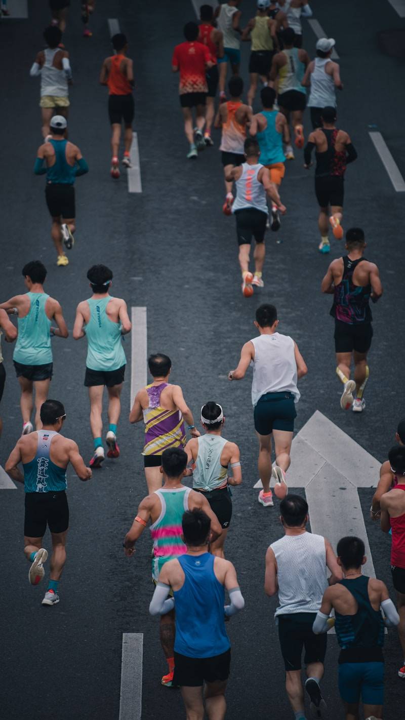 A group of runners in a marathon race.