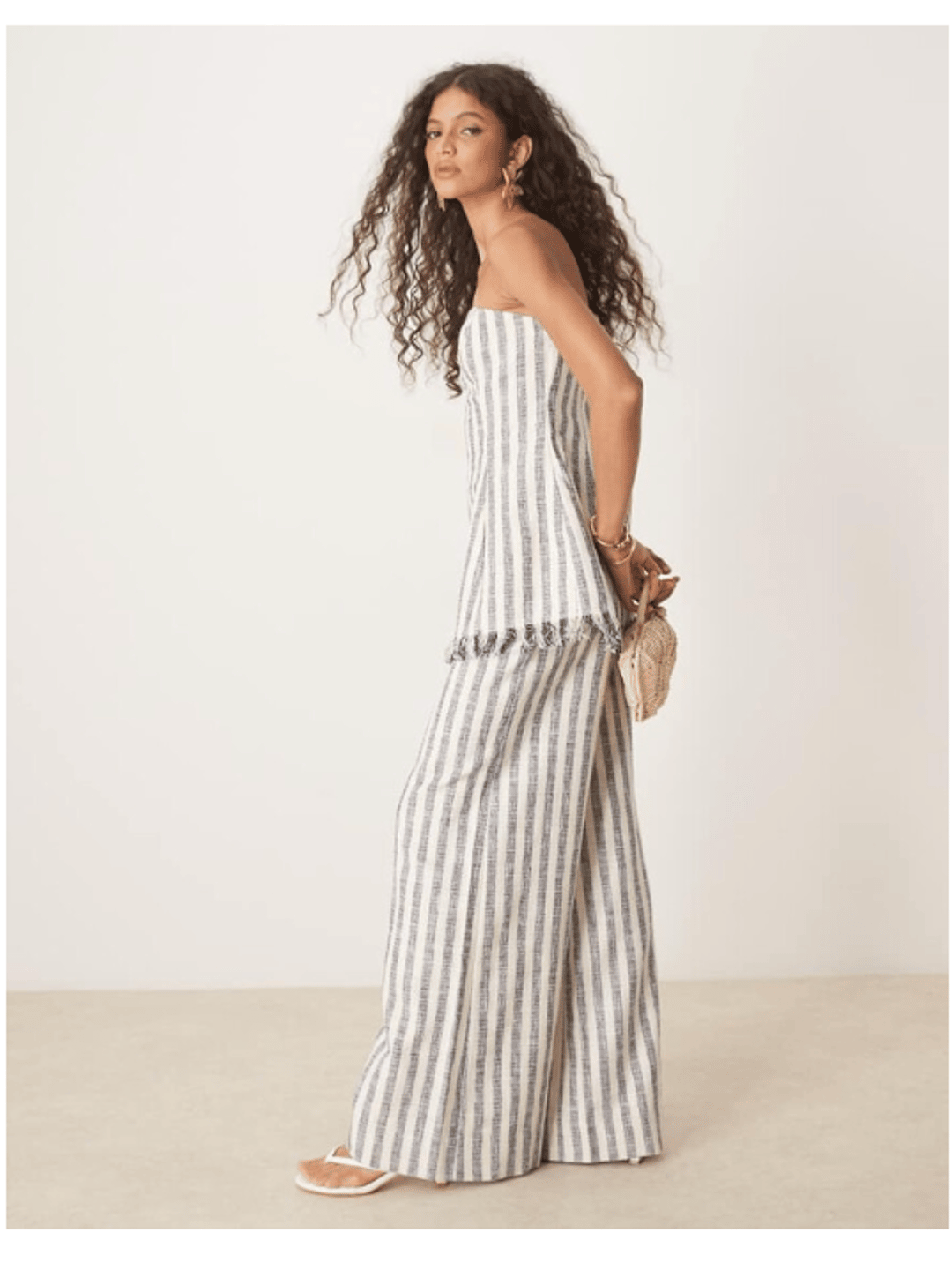 ASOS DESIGN tailored boucle pants in blue stripe