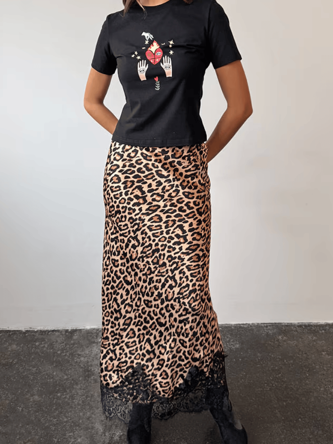 Never Fully Dressed Leopard Lace Midi Maeva Skirt