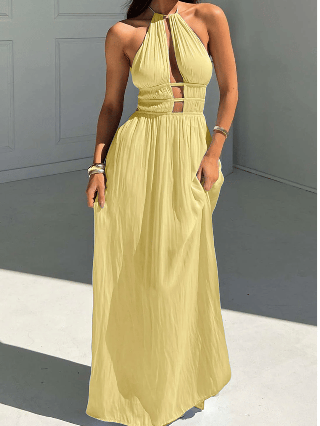 Micas Halter Neck Cut Out Sleeveless Maxi Dress