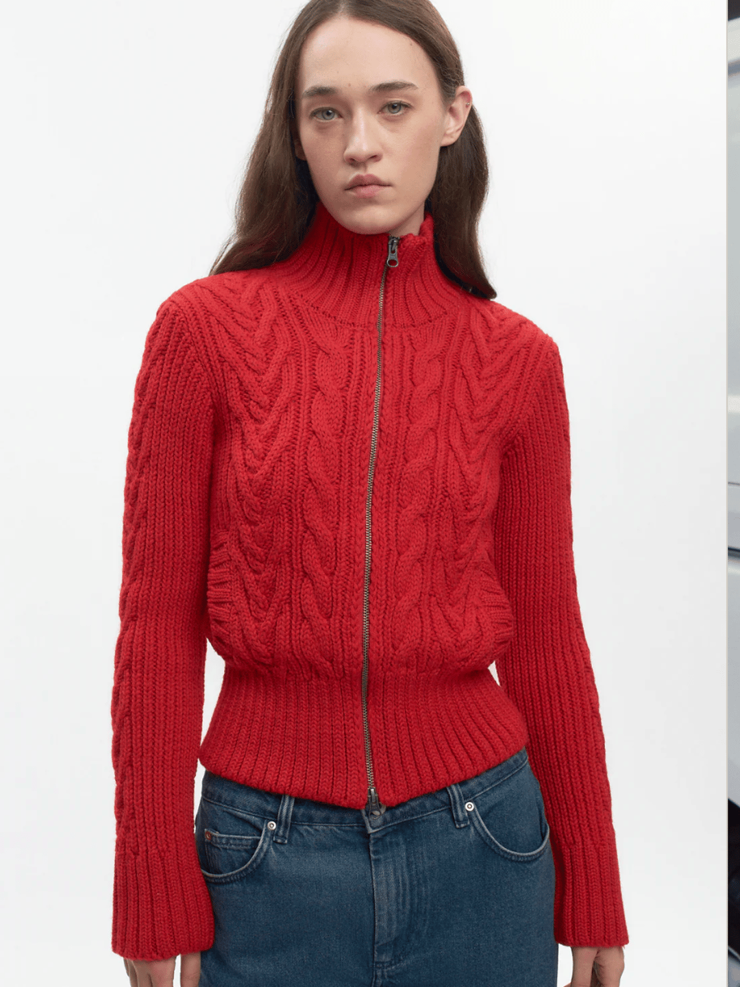 KOTN Women's Cable Zip Sweater