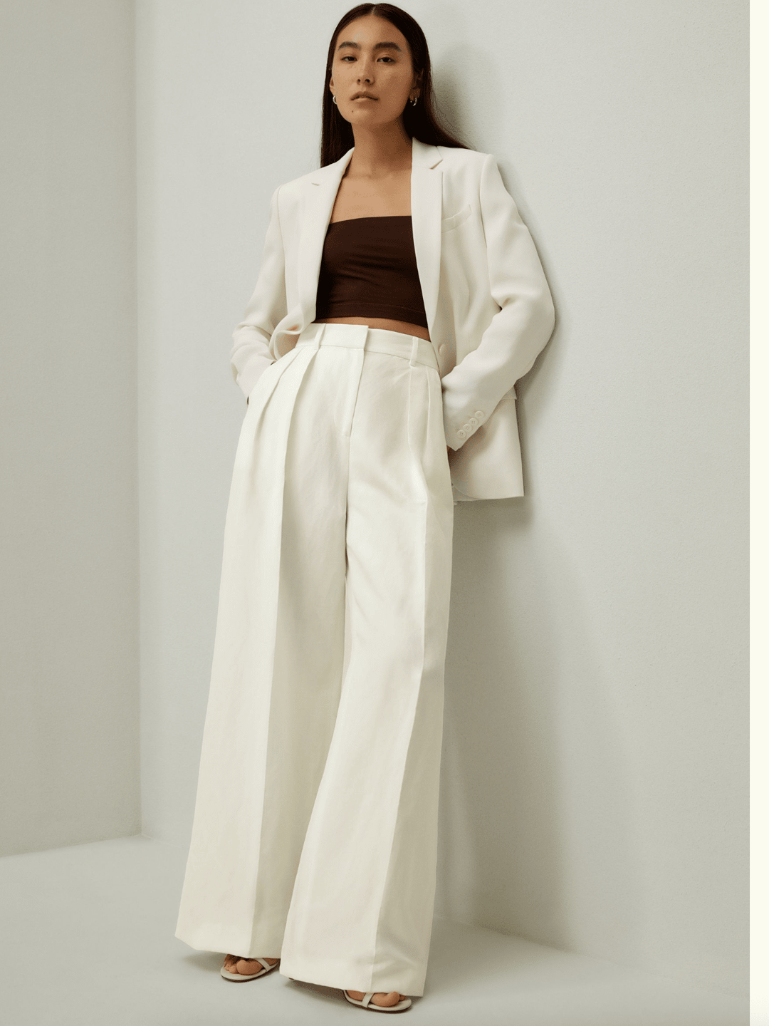 Lily Silk Front Pleated Silk-Linen Blend Trousers
