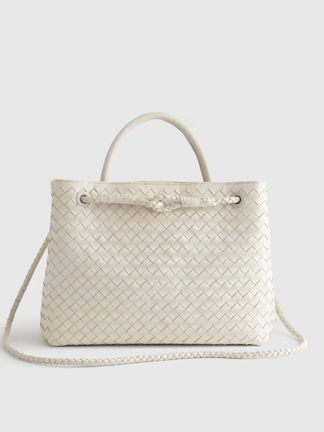 Quince Italian Leather Handwoven Satchel in Bone