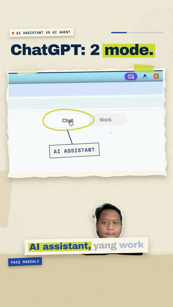 Paparan video bertajuk ChatGPT: 2 mode, memperlihatkan rakaman skrin dengan bulatan hijau dan label AI ASSISTANT, serta cutout speaker di bahagian bawah tanpa latar belakang asal.