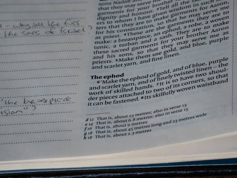 Close-up of handwritten notes beside printed text.