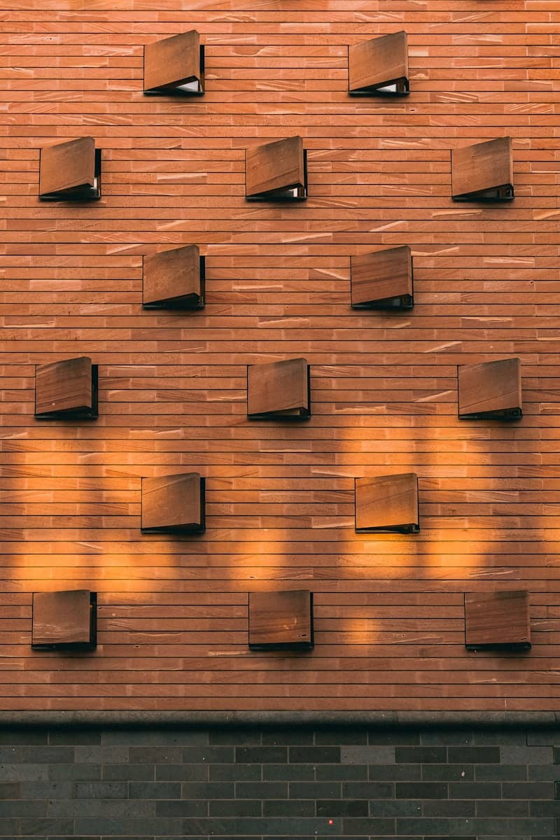 Modern brick wall with small square windows