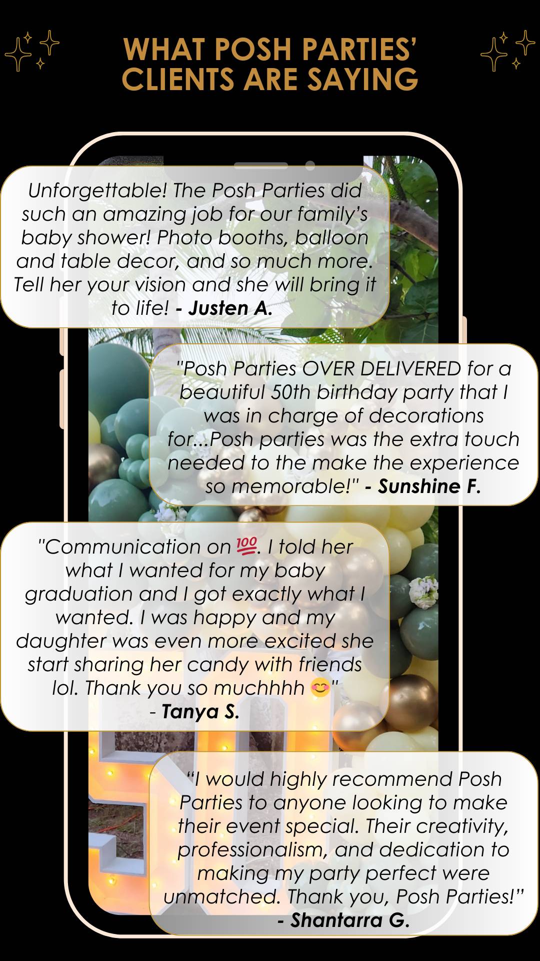 5 Star reviews for Posh Parties Luxury Balloons and Event Styling Nassau Bahamas