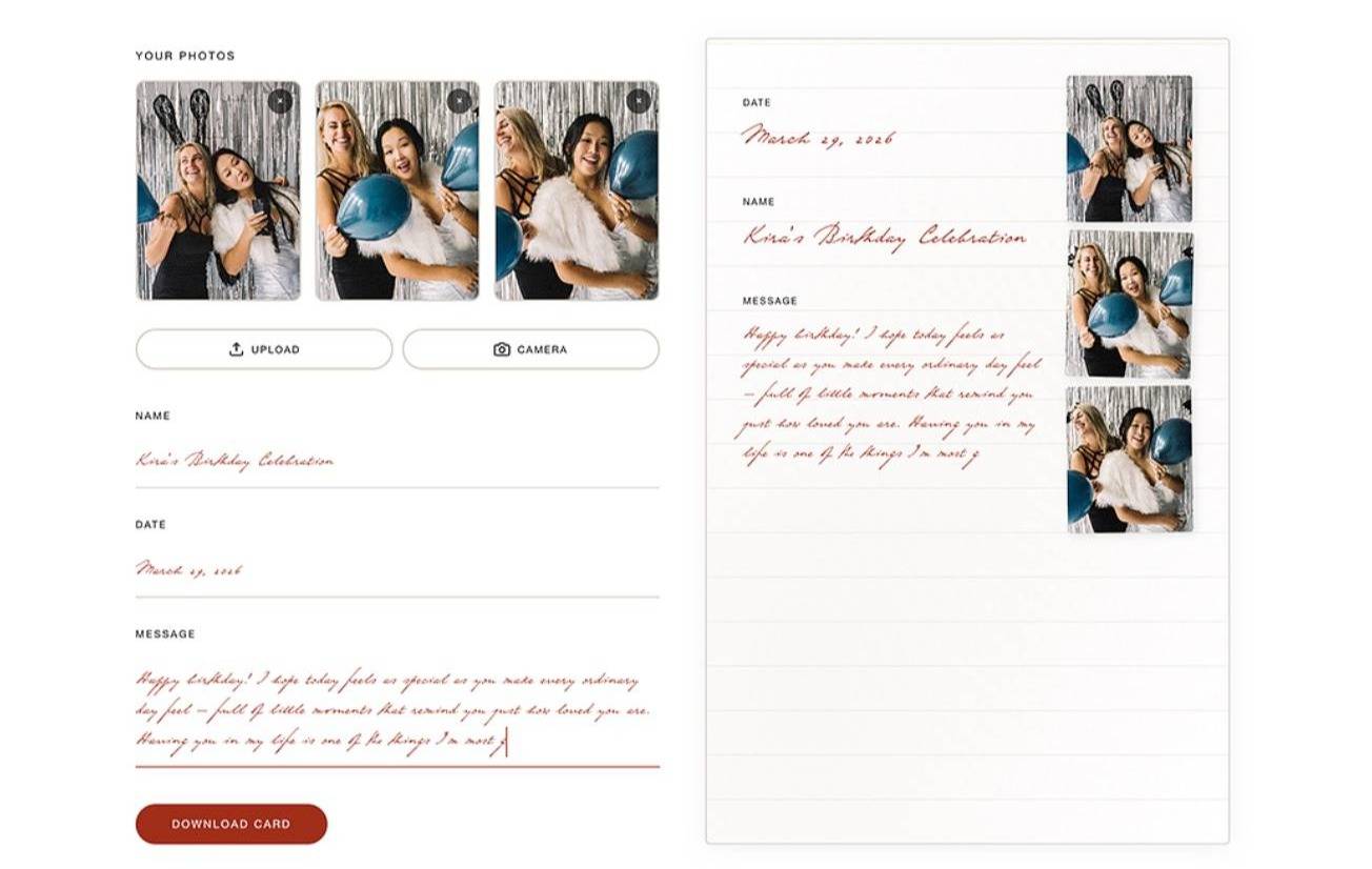 screenshot of the vibe-coded photobooth widget by Rache