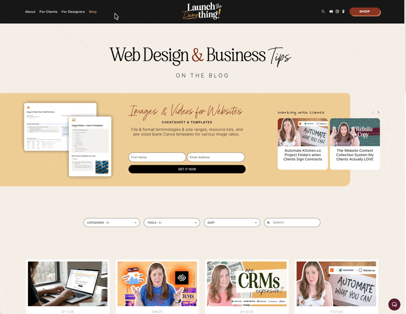 animated GIF of the main blog page vs dedicated category list pages