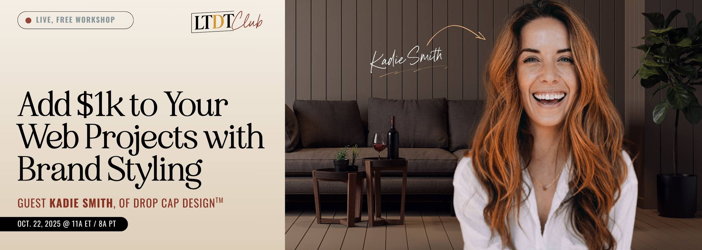 graphic repeats the information listed right before it (event name, date, & time) with photo of Kadie