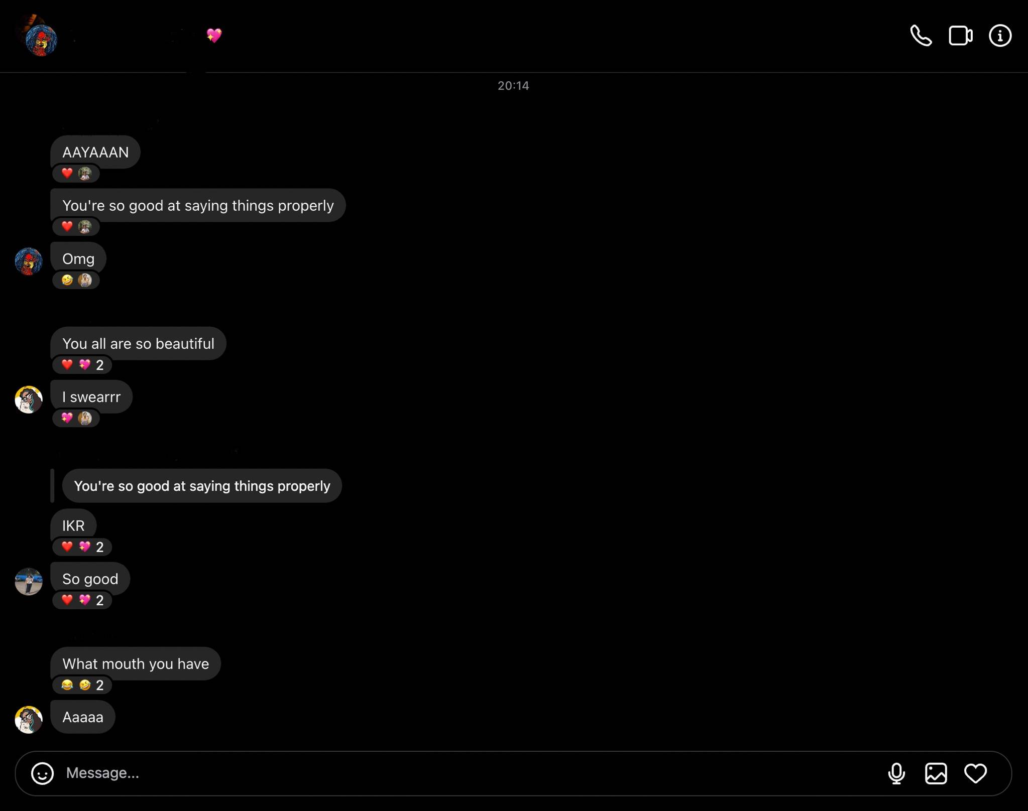 A chat screenshot where meeting participants are exclaiming how good Aayaan is at articulating what needs to be said.