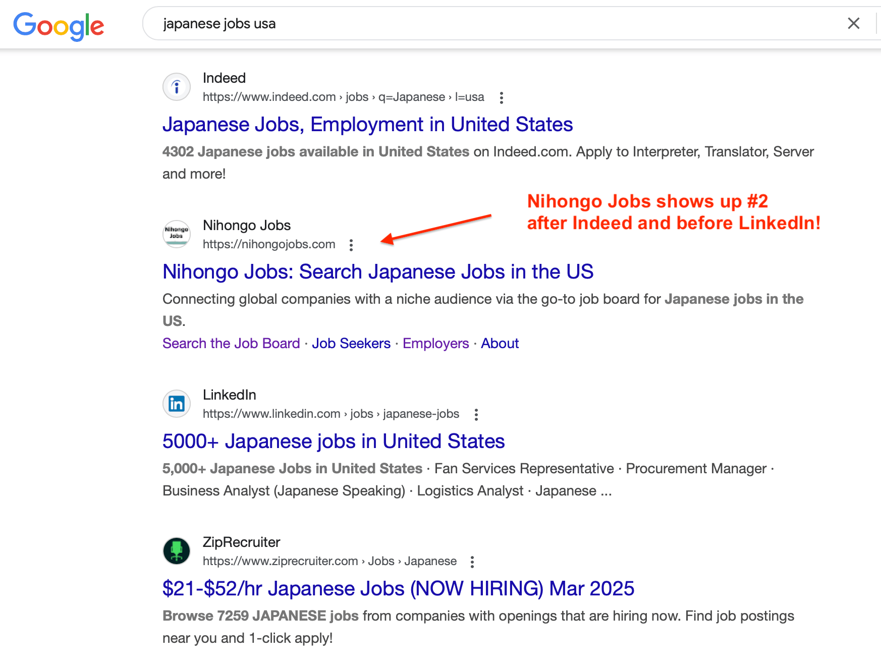Improved search engine results for Nihongo Jobs