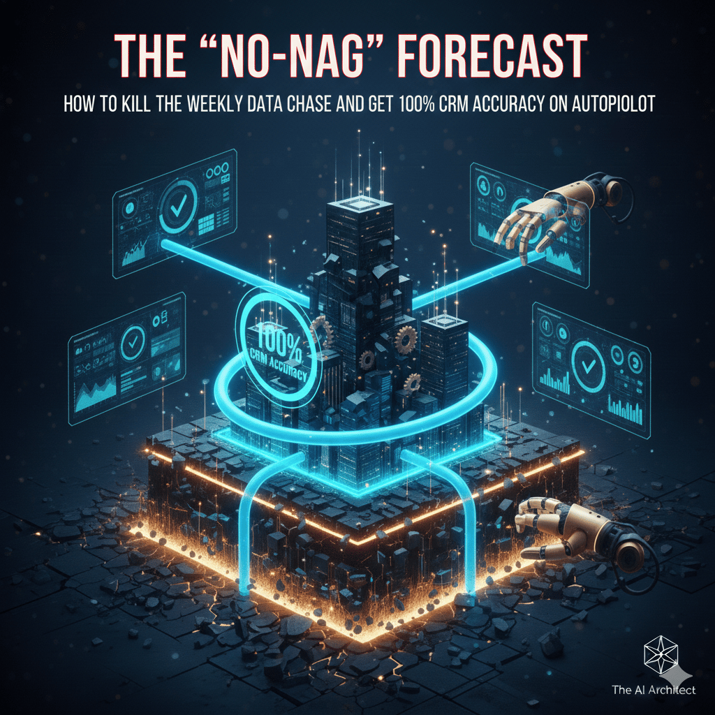 Stop wasting your Sundays chasing reps for "Commit" dates and discover how to architect a self-updating CRM that uses AI to bridge the gap between sales activity and forecast reality.